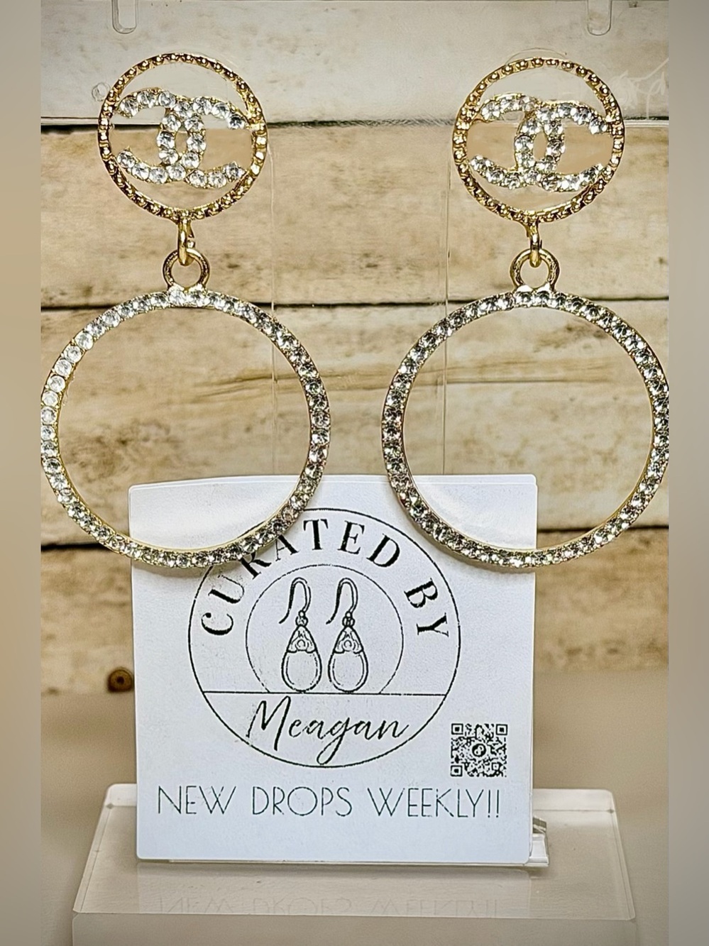 CC Gold Crystal Hoop Drop Earrings -